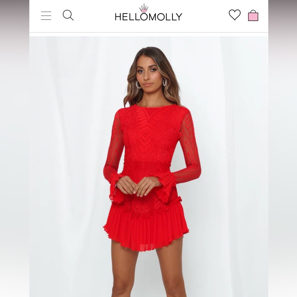 Red Hello Molly Lace Long Sleeve Dress
